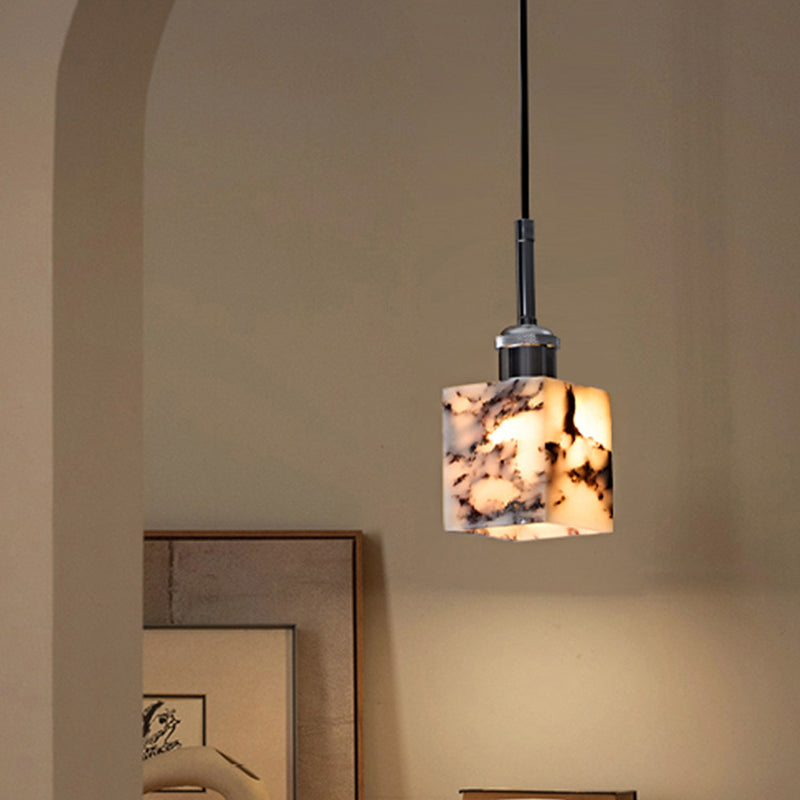 Traditional French Square Marble Iron 1-Light Pendant Light For Living Room