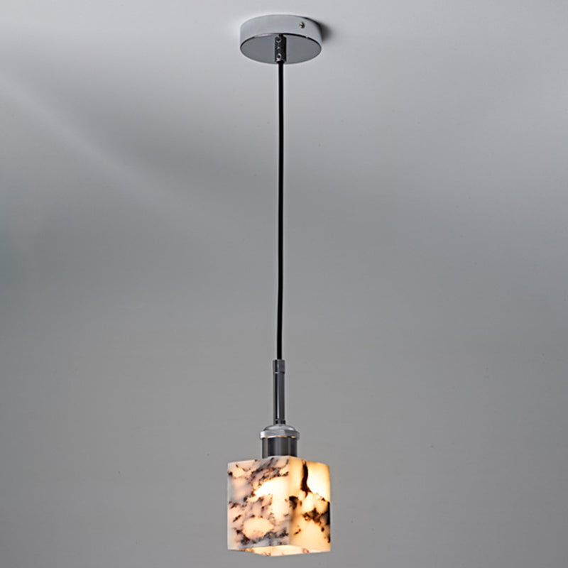 Traditional French Square Marble Iron 1-Light Pendant Light For Living Room