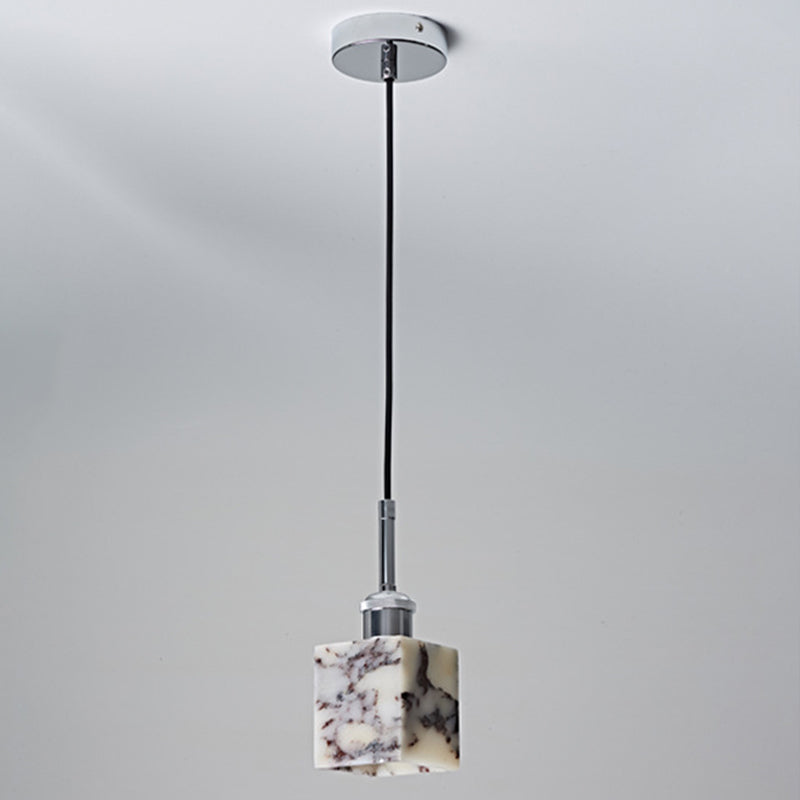 Traditional French Square Marble Iron 1-Light Pendant Light For Living Room