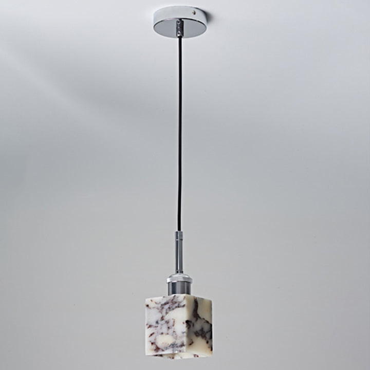 Traditional French Square Marble Iron 1-Light Pendant Light For Living Room