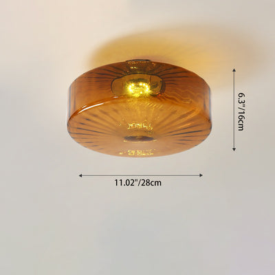 Traditional Rustic Iron Glass Round LED Semi-Flush Mount Ceiling Light For Living Room Or Bedroom
