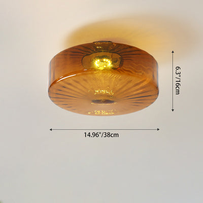 Traditional Rustic Iron Glass Round LED Semi-Flush Mount Ceiling Light For Living Room Or Bedroom