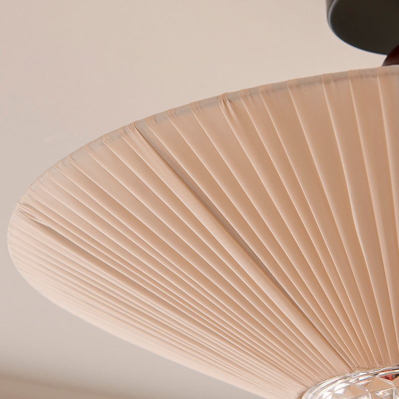 Traditional Chinese Round Hardware Fabric Crystal 3/4-Light Semi-Flush Mount Ceiling Light For Bedroom