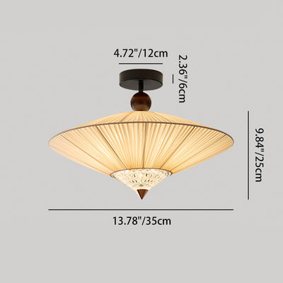 Traditional Chinese Round Hardware Fabric Crystal 3/4-Light Semi-Flush Mount Ceiling Light For Bedroom