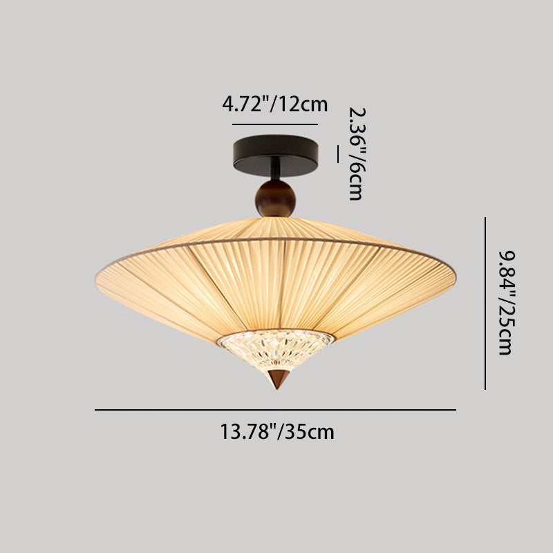Traditional Chinese Round Hardware Fabric Crystal 3/4-Light Semi-Flush Mount Ceiling Light For Bedroom