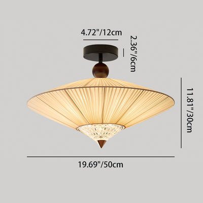 Traditional Chinese Round Hardware Fabric Crystal 3/4-Light Semi-Flush Mount Ceiling Light For Bedroom