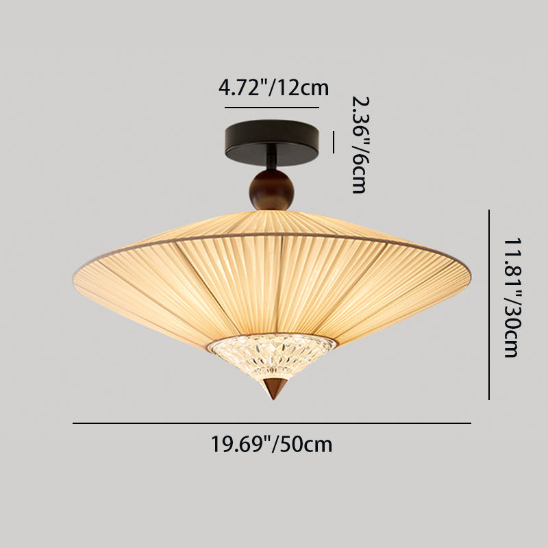 Traditional Chinese Round Hardware Fabric Crystal 3/4-Light Semi-Flush Mount Ceiling Light For Bedroom
