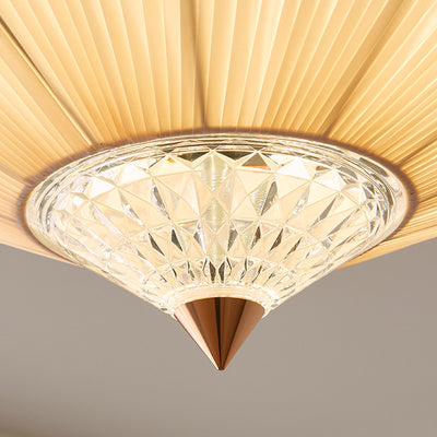 Traditional Chinese Round Hardware Fabric Crystal 3/4-Light Semi-Flush Mount Ceiling Light For Bedroom