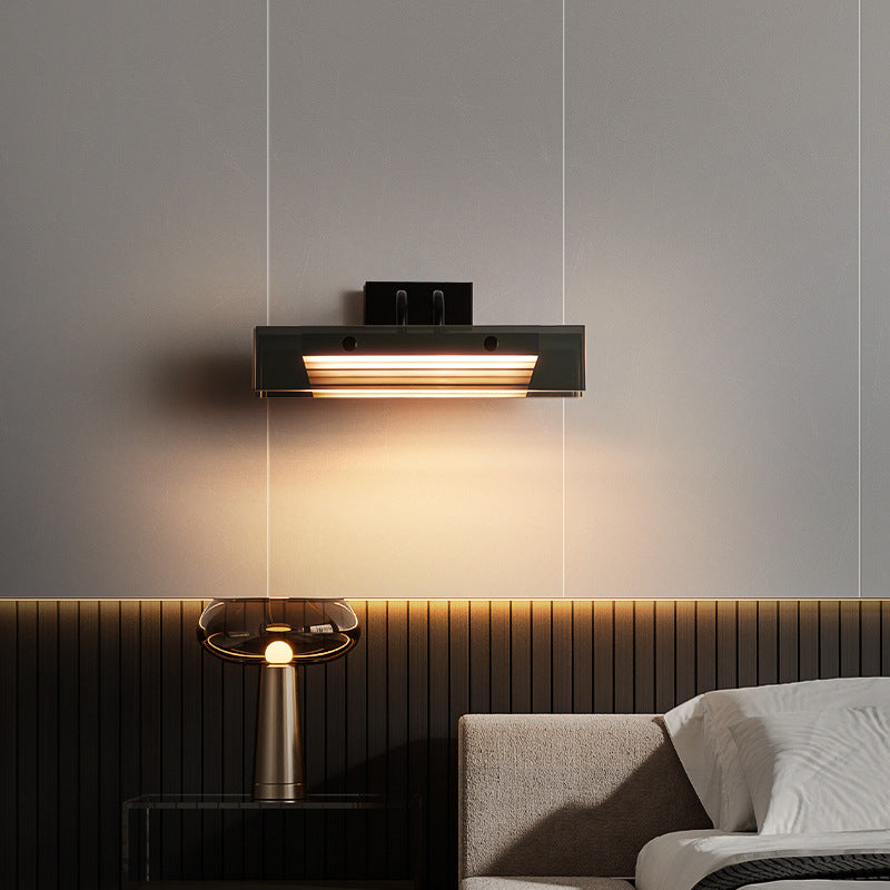 Modern Minimalist Rectangular Acrylic Aluminum Iron LED Wall Sconce Lamp for Bedroom