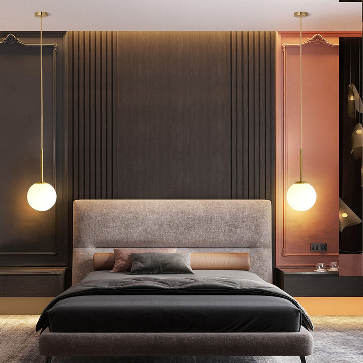 Suspension lumineuse moderne minimaliste en fer et verre rond à 1 lumière pour salon 