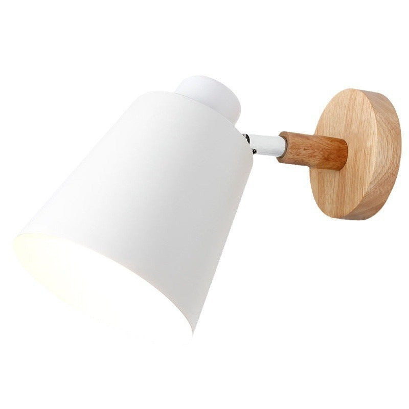Contemporary Scandinavian Cylindrical Iron Wood 1-Light Wall Sconce Lamp For Bedroom