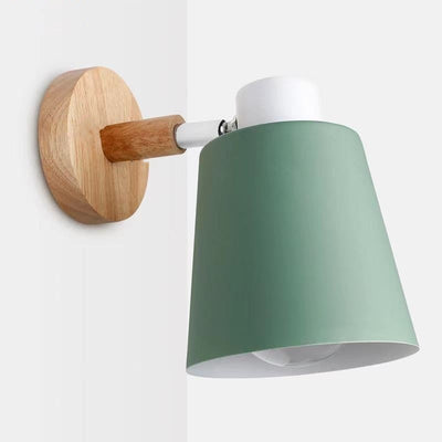 Contemporary Scandinavian Cylindrical Iron Wood 1-Light Wall Sconce Lamp For Bedroom