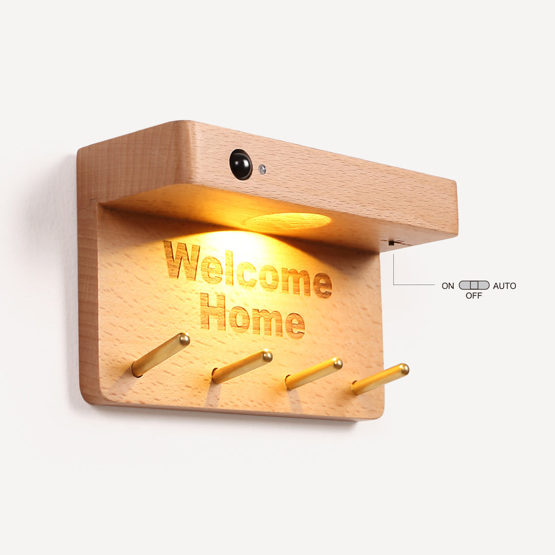 Moderne minimalistische Wandleuchte aus massivem Holz und Kunststoff mit rechteckigem LED für den Eingangsbereich 