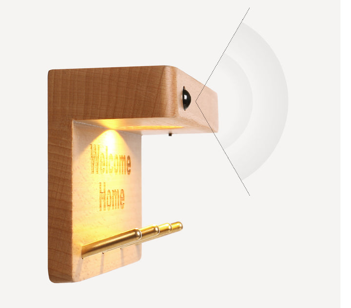 Moderne minimalistische Wandleuchte aus massivem Holz und Kunststoff mit rechteckigem LED für den Eingangsbereich 