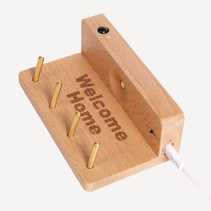 Moderne minimalistische Wandleuchte aus massivem Holz und Kunststoff mit rechteckigem LED für den Eingangsbereich 