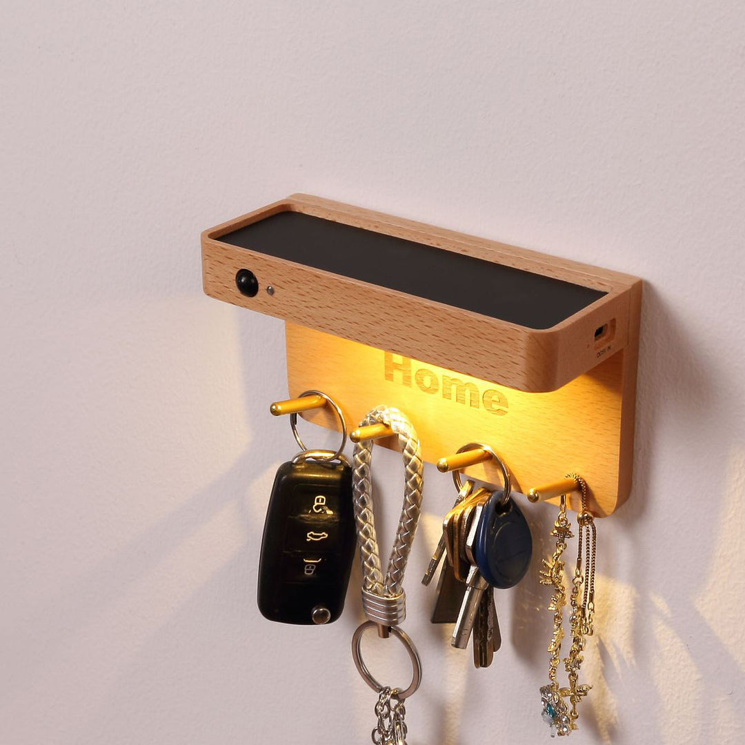 Moderne minimalistische Wandleuchte aus massivem Holz und Kunststoff mit rechteckigem LED für den Eingangsbereich 