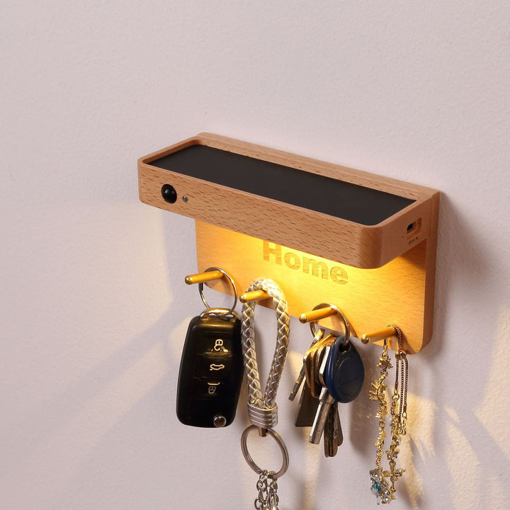 Moderne minimalistische Wandleuchte aus massivem Holz und Kunststoff mit rechteckigem LED für den Eingangsbereich 
