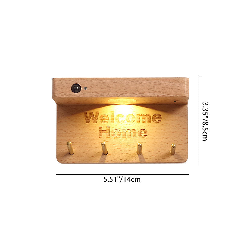 Moderne minimalistische Wandleuchte aus massivem Holz und Kunststoff mit rechteckigem LED für den Eingangsbereich 