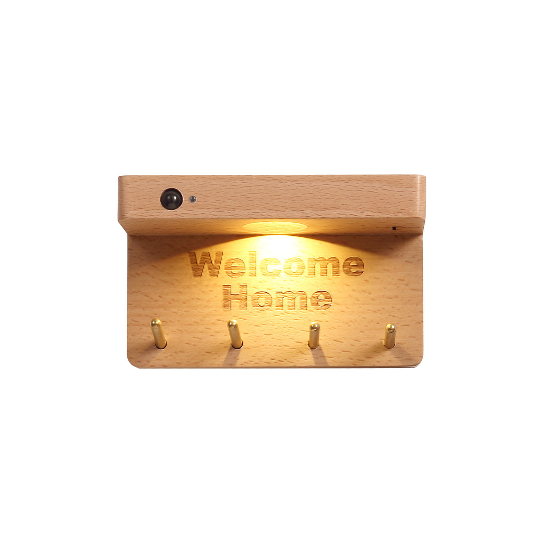 Moderne minimalistische Wandleuchte aus massivem Holz und Kunststoff mit rechteckigem LED für den Eingangsbereich 