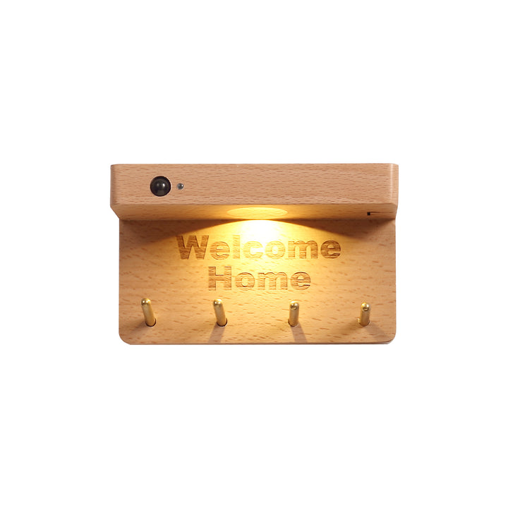 Moderne minimalistische Wandleuchte aus massivem Holz und Kunststoff mit rechteckigem LED für den Eingangsbereich 