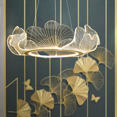 Modern Art Deco Ginkgo Leaf Glass Acrylic LED Chandelier For Living Room