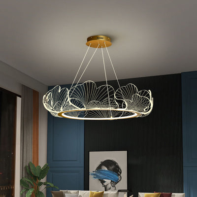 Modern Art Deco Ginkgo Leaf Glass Acrylic LED Chandelier For Living Room