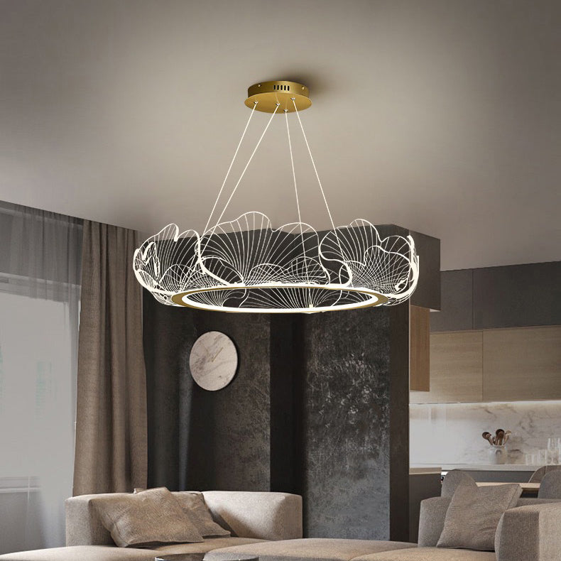Modern Art Deco Ginkgo Leaf Glass Acrylic LED Chandelier For Living Room