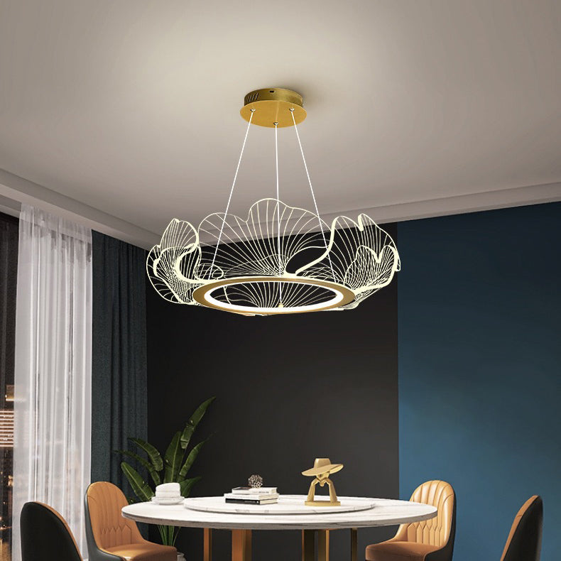 Modern Art Deco Ginkgo Leaf Glass Acrylic LED Chandelier For Living Room