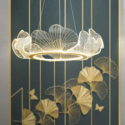 Modern Art Deco Ginkgo Leaf Glass Acrylic LED Chandelier For Living Room