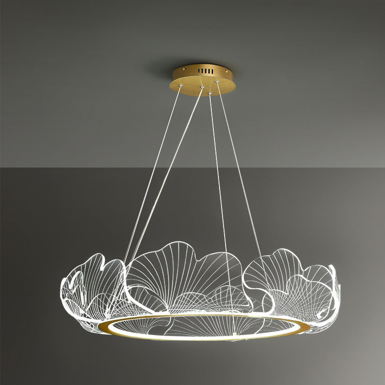 Modern Art Deco Ginkgo Leaf Glass Acrylic LED Chandelier For Living Room