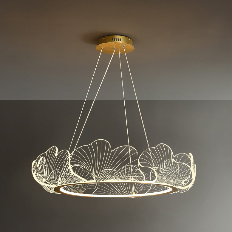Modern Art Deco Ginkgo Leaf Glass Acrylic LED Chandelier For Living Room