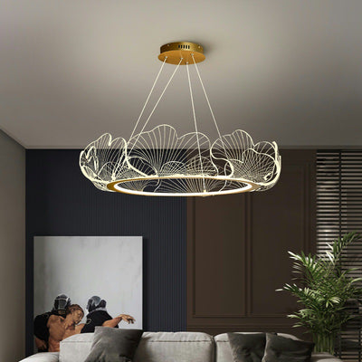 Modern Art Deco Ginkgo Leaf Glass Acrylic LED Chandelier For Living Room