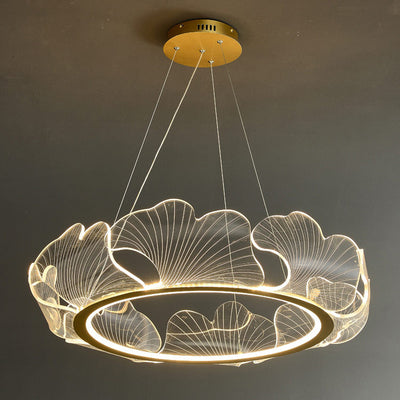 Modern Art Deco Ginkgo Leaf Glass Acrylic LED Chandelier For Living Room