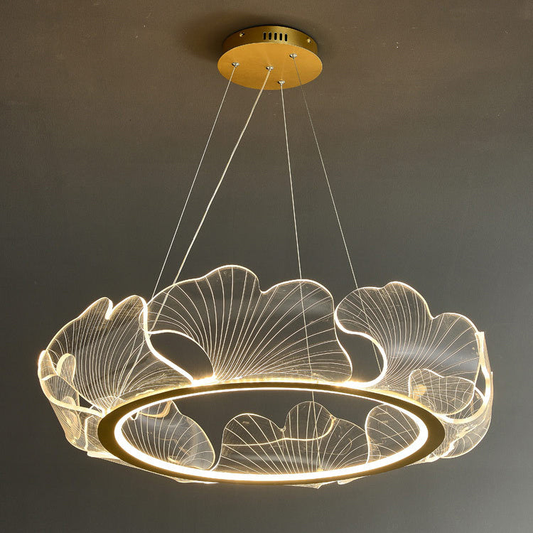Modern Art Deco Ginkgo Leaf Glass Acrylic LED Chandelier For Living Room
