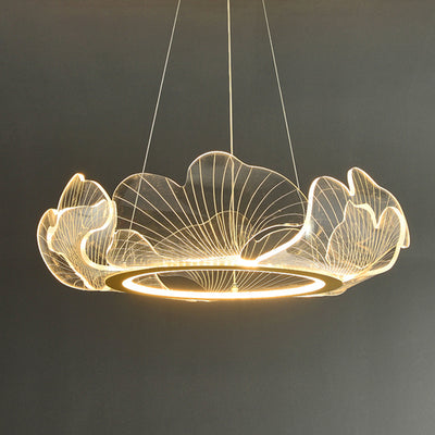 Modern Art Deco Ginkgo Leaf Glass Acrylic LED Chandelier For Living Room