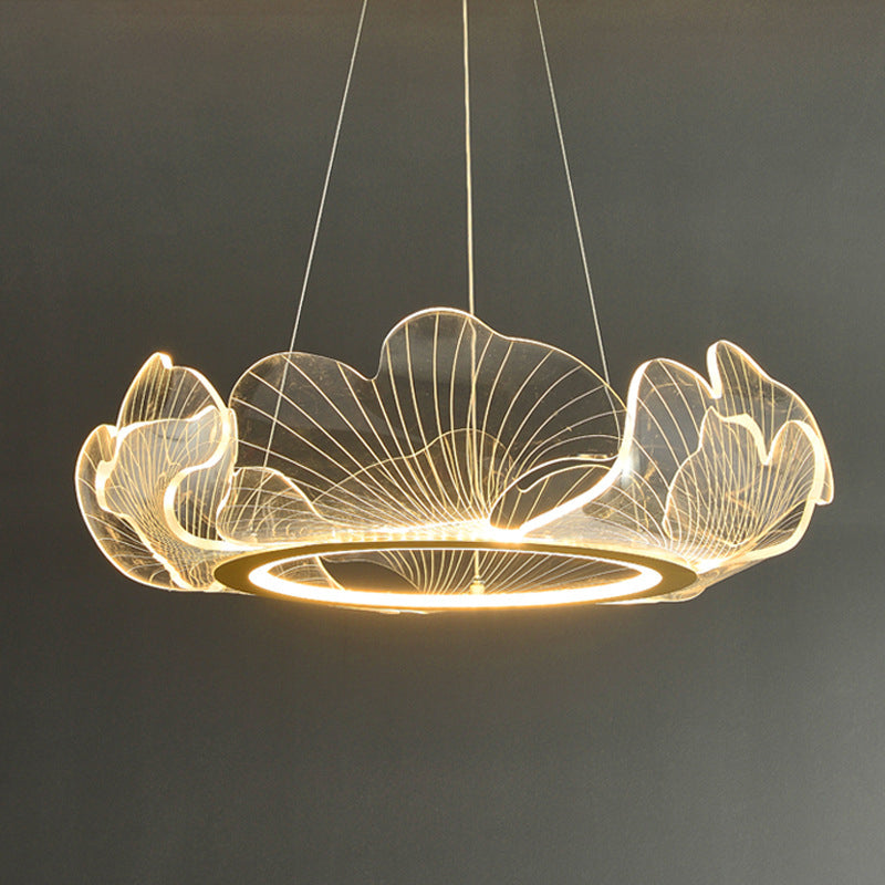 Modern Art Deco Ginkgo Leaf Glass Acrylic LED Chandelier For Living Room