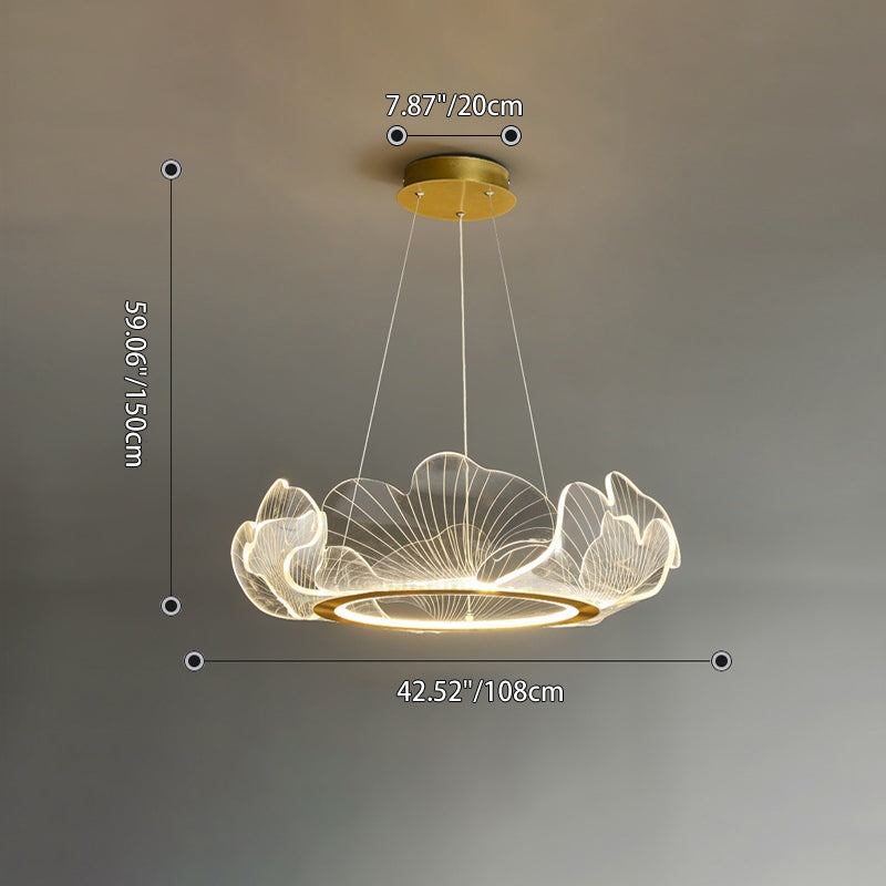 Modern Art Deco Ginkgo Leaf Glass Acrylic LED Chandelier For Living Room