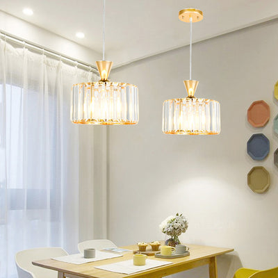 Lámpara de araña moderna minimalista redonda de hierro y cobre con cristal de 1/2 luces para comedor 