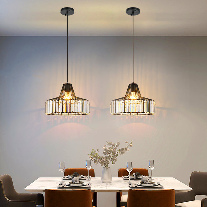 Contemporary Scandinavian Round Iron Copper Crystal 1-Light Pendant Light For Dining Room