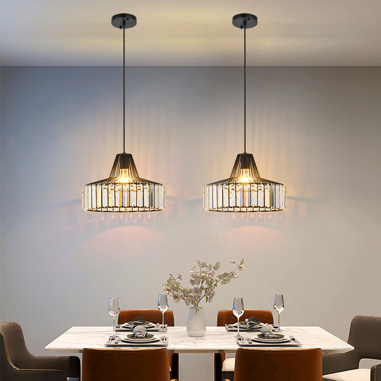 Lámpara colgante contemporánea escandinava redonda de hierro y cobre con cristal de 1 luz para comedor 