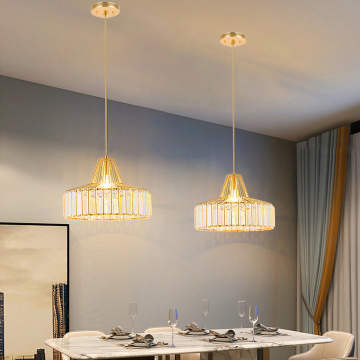 Contemporary Scandinavian Round Iron Copper Crystal 1-Light Pendant Light For Dining Room