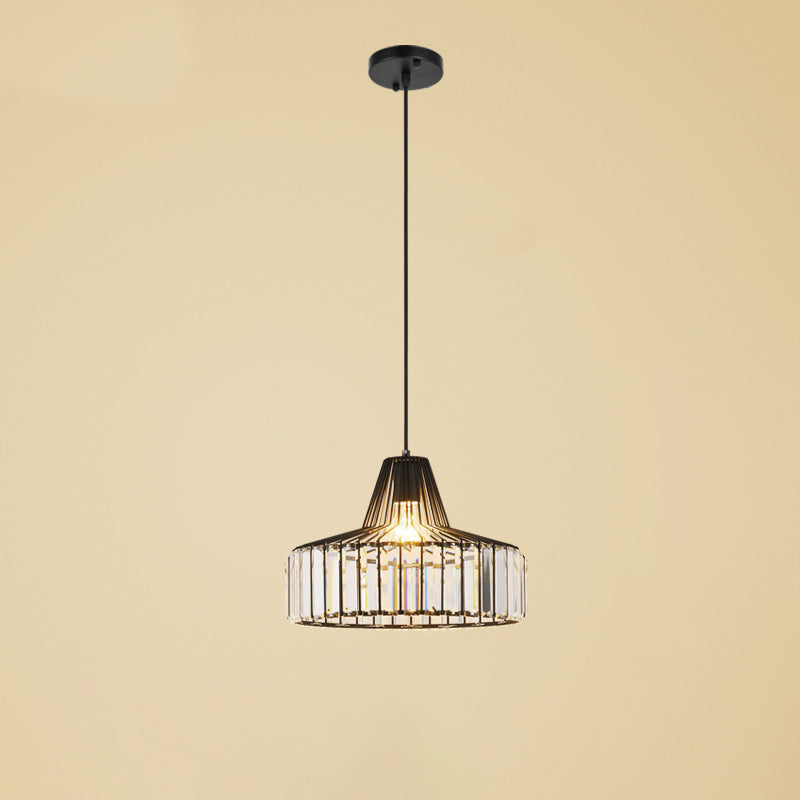 Contemporary Scandinavian Round Iron Copper Crystal 1-Light Pendant Light For Dining Room