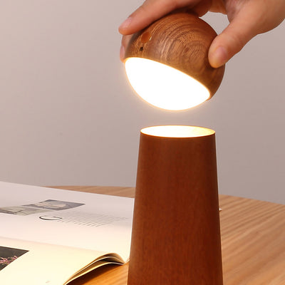 Modern Minimalist Spherical Cone Table Solid Wood Plastics LED Table Lamp For Bedroom