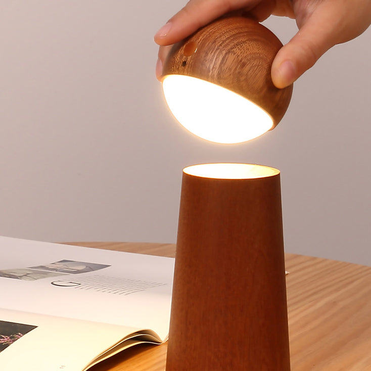 Modern Minimalist Spherical Cone Table Solid Wood Plastics LED Table Lamp For Bedroom