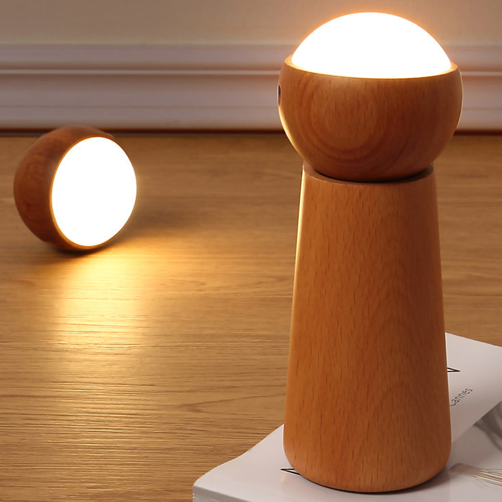 Modern Minimalist Spherical Cone Table Solid Wood Plastics LED Table Lamp For Bedroom