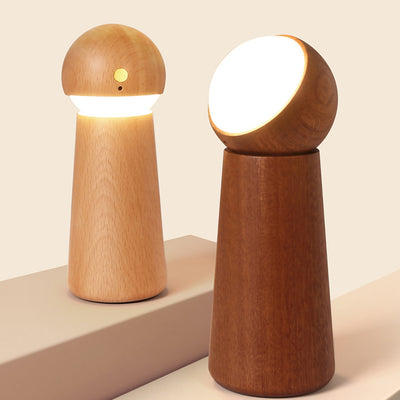 Modern Minimalist Spherical Cone Table Solid Wood Plastics LED Table Lamp For Bedroom