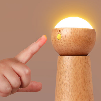 Modern Minimalist Spherical Cone Table Solid Wood Plastics LED Table Lamp For Bedroom