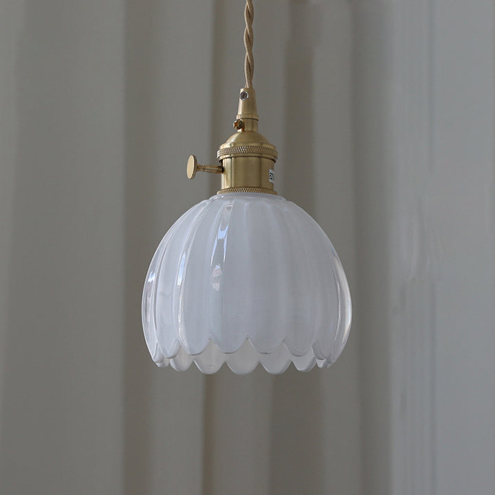 Traditional Vintage Floral Glass Copper 1-Light Pendant Light For Dining Room