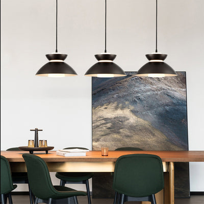 Luz colgante de hierro con vidrio disc escandinavo contemporáneo de 1 luz para comedor 