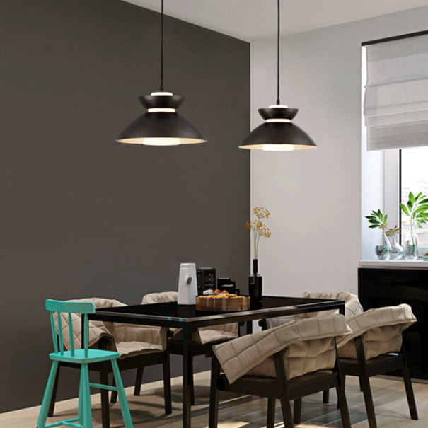 Luz colgante de hierro con vidrio disc escandinavo contemporáneo de 1 luz para comedor 
